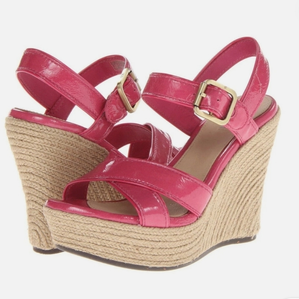 UGG Pink Leather Strappy Wedge Sandals